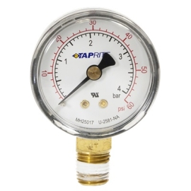 Taprite, Pressure Gauge, 0-60 PSI, 1/4" NPT Bottom Inlet, Right Hand Threads