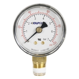 Taprite, Pressure Gauge, 0-100 PSI, 1/4" NPT Bottom Inlet, Right Hand Threads