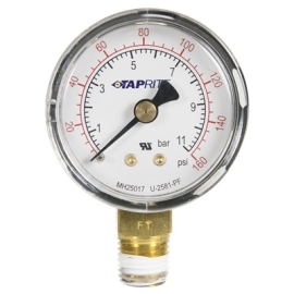 Taprite, Pressure Gauge, 0-160 PSI, 1/4" NPT Bottom Inlet, Right Hand Threads 