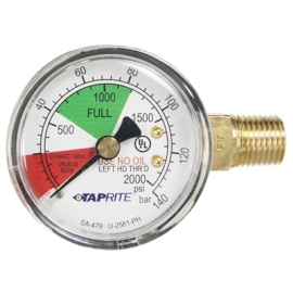 Taprite, Pressure Gauge, 0-2000 PSI, Right Inlet, 1/4" NPT, Left Hand Threads