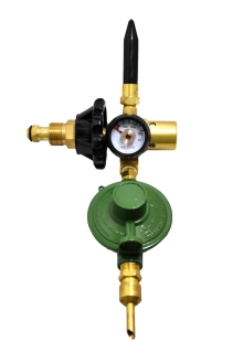 LATEX AND MYLAR BALLOON INFLATOR WITH PUSH DOWN MYLAR VALVE AND AUTO SHUT-OFF WITH CONTENTS GAUGE AND HAND TIGHT CONNECTION